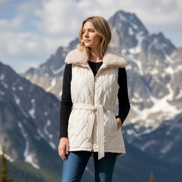 Anne Klein Jackets & Blazers - Anne Klein Cream Quilted Vest with Belt